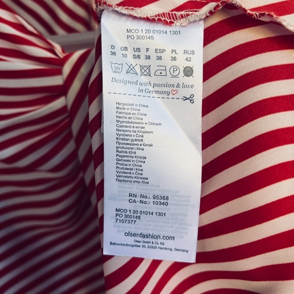 Olsen Europe S Red White Stripes Draped Neckline Long Sleeve Blouse Top Blouson - Picture 7 of 11